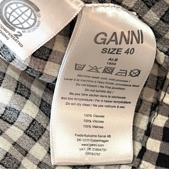 GANNI Gingham Crepe De Chin Black White Check True Wrap Dress Women’s Large - Picture 12 of 15